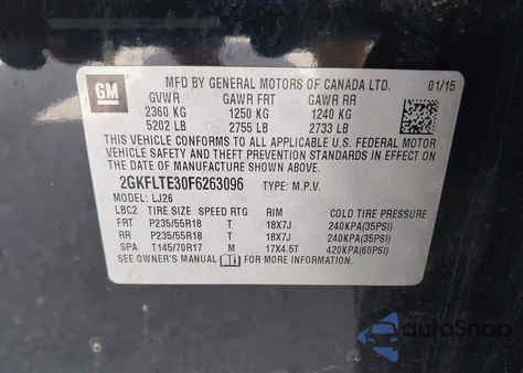 2015 GMC Terrain Slt z USA, uszkodzony, nr VIN 2GKFLTE30F6263096